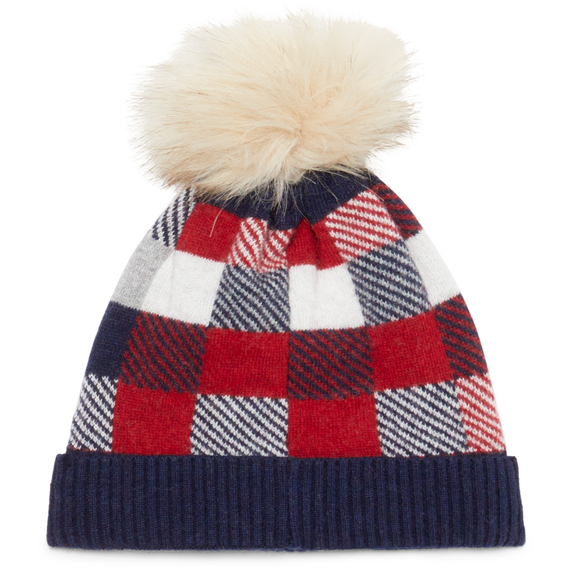 Tommy Hilfiger Women's Check Knit Pom Pom Beanie - Multi-1